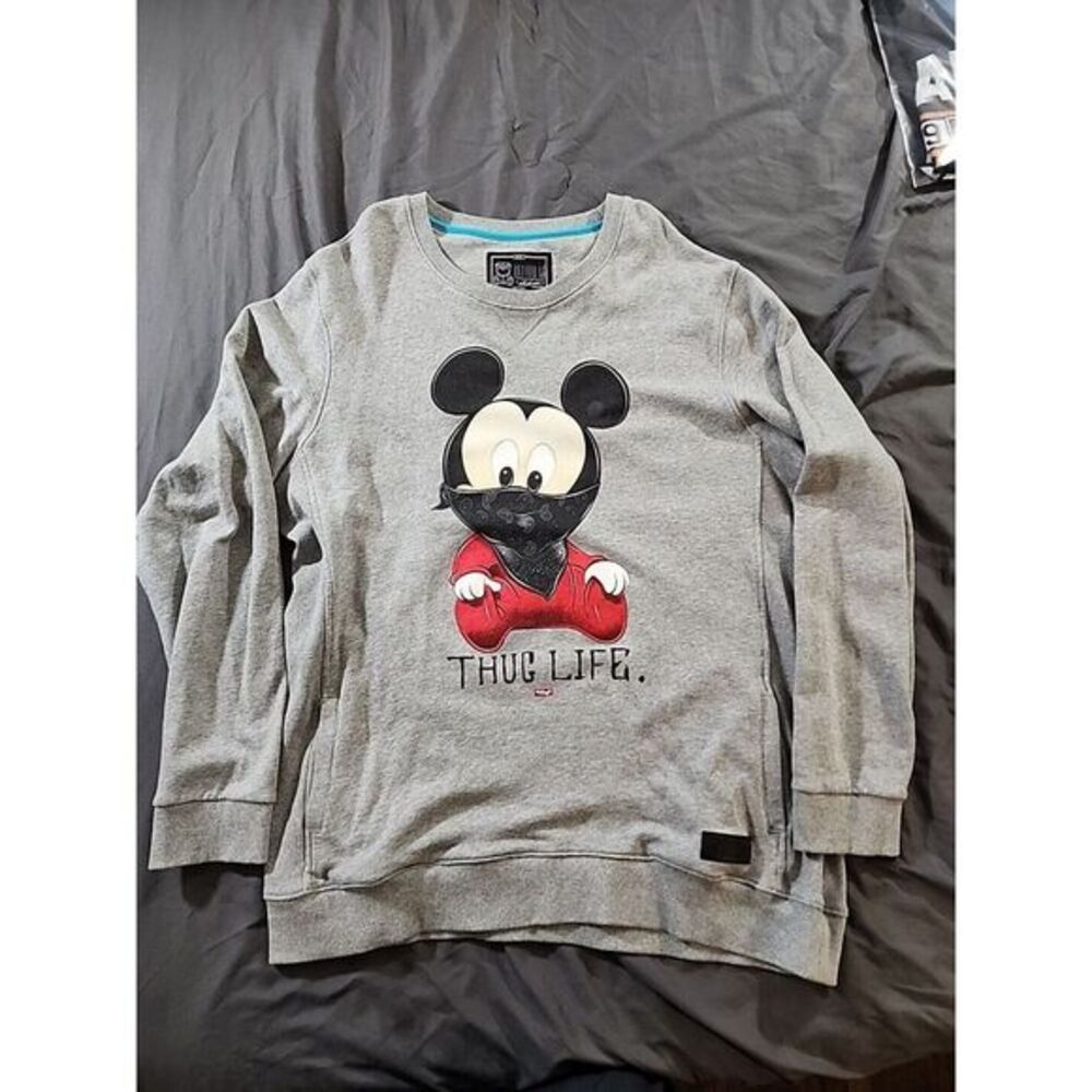 VINTAGE Entree Sweatshirt Thug Life Mickey Mouse Bandito Gray‎ SIZE 3XL